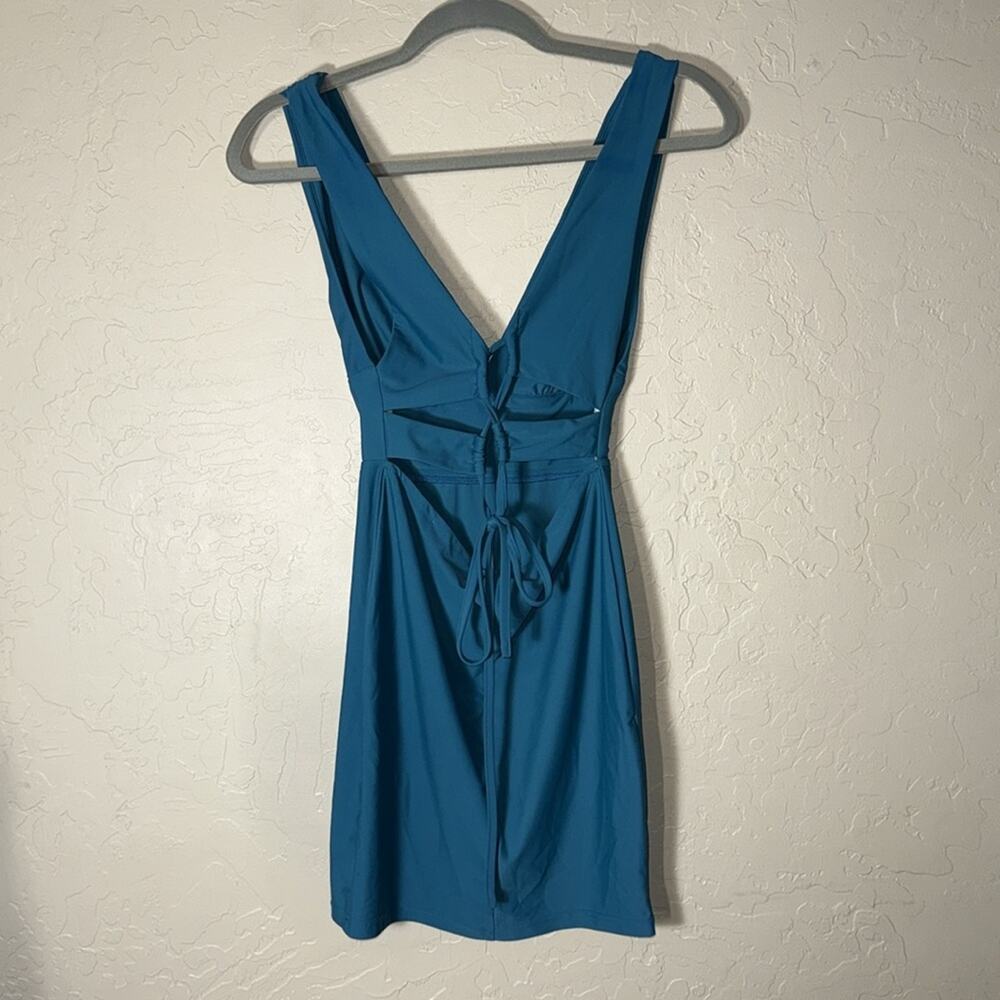 Revolve. By the way. Ingrid Deep V Mini Dress in Teal - Picture 7 of 11